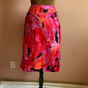 Lane Bryant Pink and Black Abstract Midi Skirt